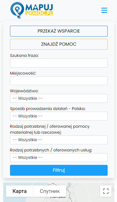  Карта допомоги біженцям з України у Польщі.  Сервіс Mapuj
